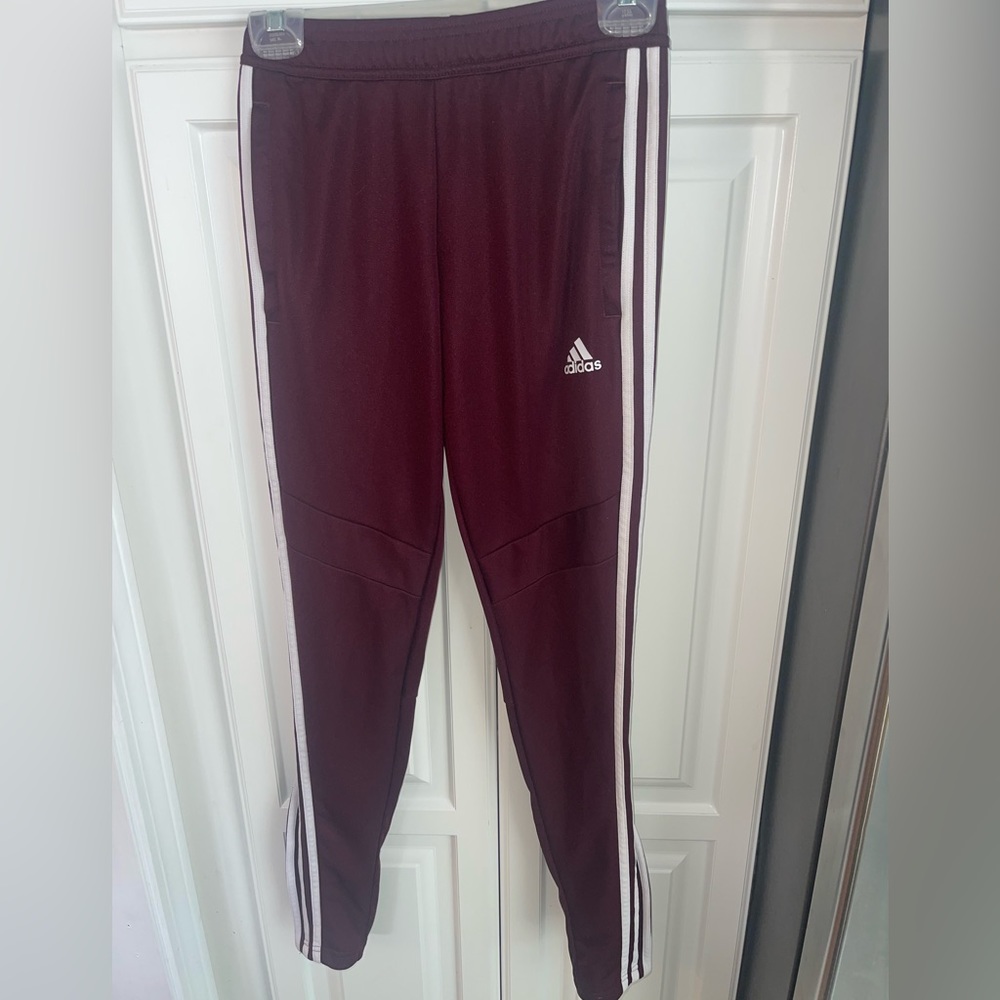 Adidas  Burgundy Aeroready Sereno 3 stripes slim tapered pants size 2XS‎